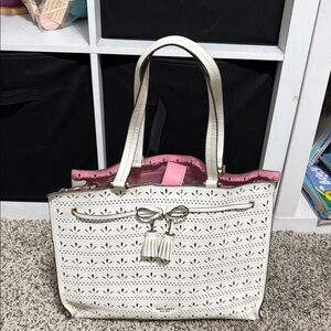 Kate Spade White and Pink Perforated Tote